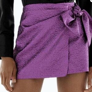 ZARA Metallic Magenta Skort with Side Tie Size Medium
